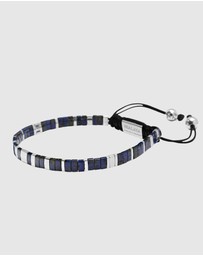 Nialaya Jewellery - Men's Bracelet with Marbled Blue and Silver Miyuki Tila Beads