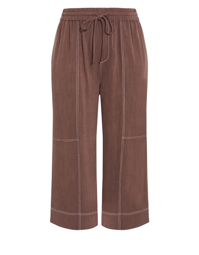City Chic - Plus size Tia Stitch Detail Crop Pant - chocolate