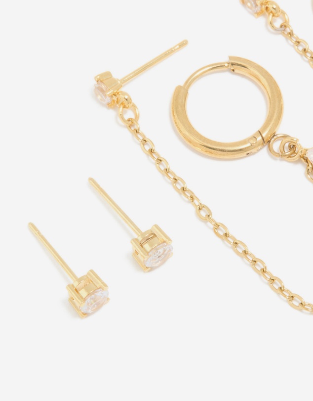 Lovisa - Waterproof Gold Plated Stainless Steel Cubic Zirconia Ear Stacking Pack