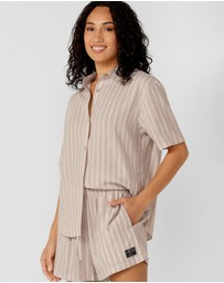 Lorna Jane - Preset Stripe Linen Short Sleeve Shirt