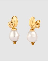 Elli Jewelry - Earrings Stud Pearl Flower 925 Sterling Silver Gold-Plated