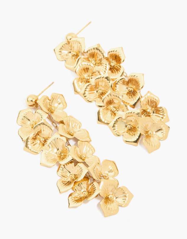 Lovisa - Waterproof Gold Plated Stainless Steel Flower Cascading Drop Earrings
