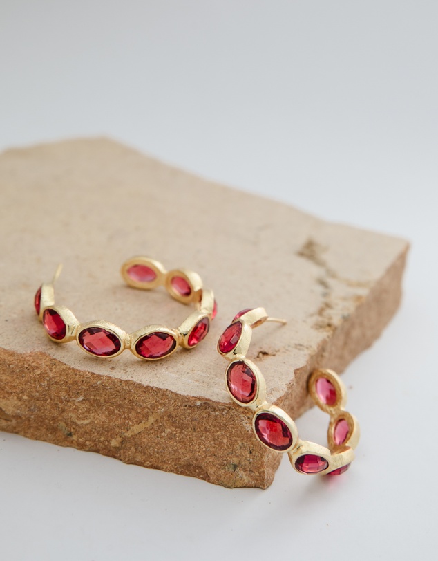 Meshca - Lago Raspberry Onyx Hoop Earrings