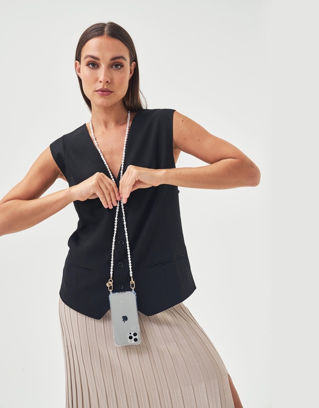 LOUVE COLLECTION - Clear Phone Case + Pearl Crossbody Chain