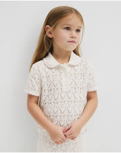 Country Road - Australian Cotton Short Sleeve Collar Knit Top