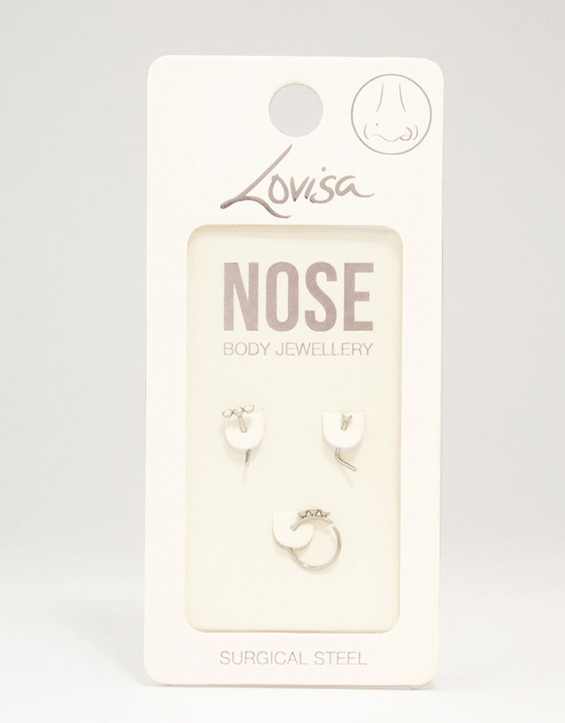 Lovisa - Surgical Steel Triangular Diamante Nose 3-Pack