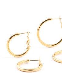 Lovisa - Waterproof Gold Plated Stainless Steel Large Basic Hoop Earrings 3-Pack