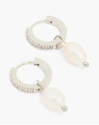 Lovisa - Waterproof Stainless Steel Diamante Freshwater Pearl Drop Huggie Earrings