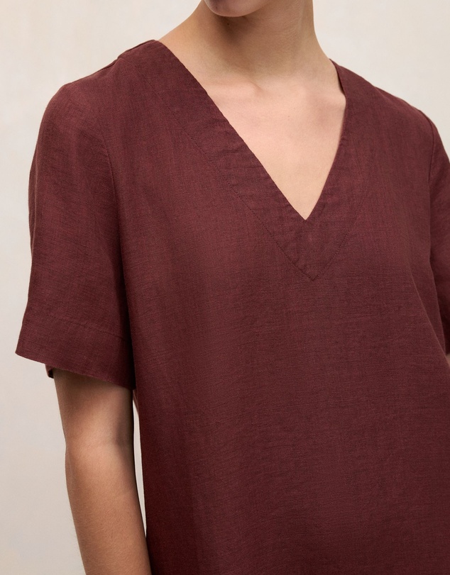 Trenery - Delave Linen V Neck Popover Shift Dress in Espresso