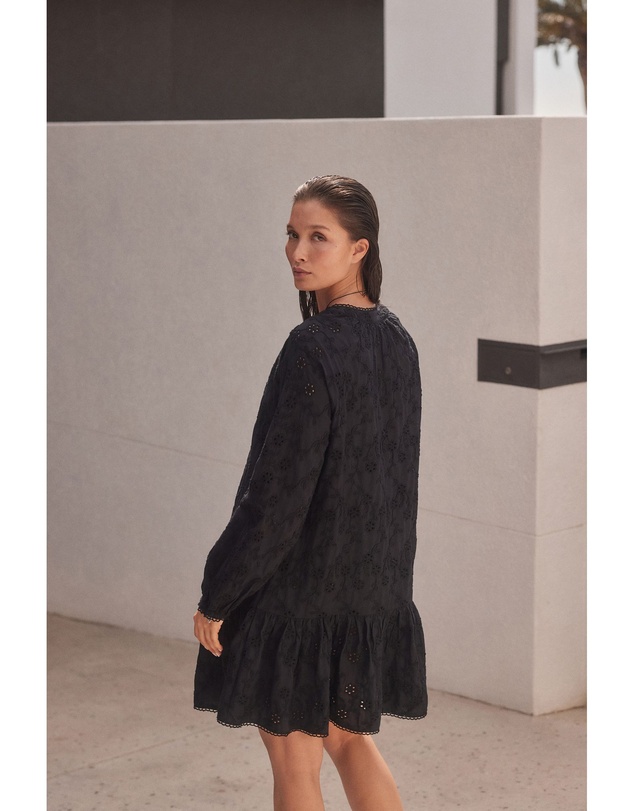 NEXT - 3D Cornelli Embelished Long Sleeve Tiered 100% Cotton Mini Dress
