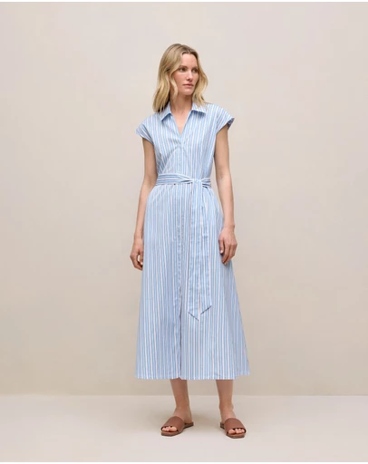 Trenery - Sateen Regency Stripe Shirt Dress in Pastel Blue