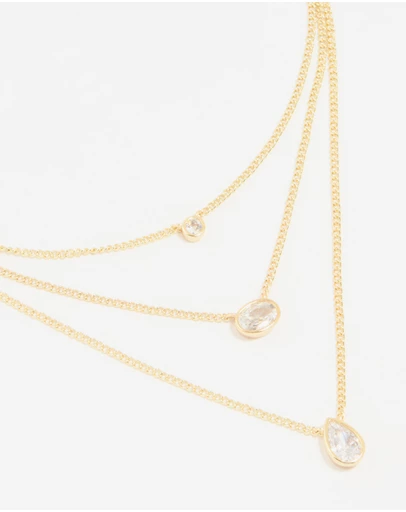 Lovisa - Gold Plated Brass Cubic Zirconia Layered Necklace