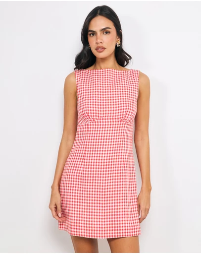 AERE - Romy Gingham Linen Mini Dress