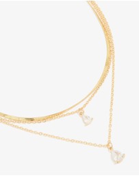Lovisa - Gold Plated Cubic Zirconia Teardrop Snake Chain Layered Necklace