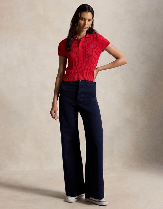 Polo Ralph Lauren - Cable-Knit Cotton Cropped Polo Shirt - The ICONIC Exclusive