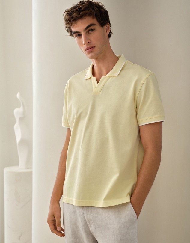 Trenery - Mercerised Cotton Pique Polo in Lemonade