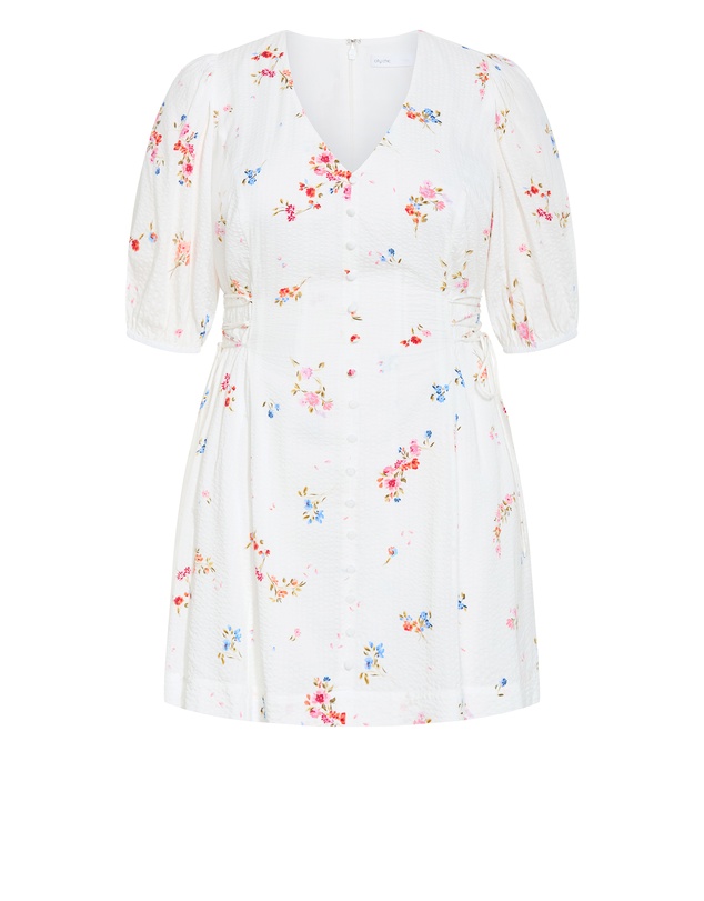 City Chic - Plus size Briella Petal Print Mini Dress - ivory