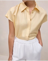 Trenery - Silk Twill Cap Sleeve Shirt in Butter