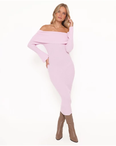 Petal & Pup - Domitia Off Shoulder Knit Dress - Purple