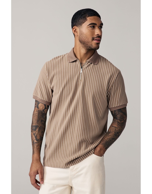 NEXT - Vertical Stripe Quarter Zip Polo Shirt