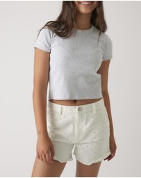 Decjuba Kids - Abbie Rhinestone Denim Shorts - Teens