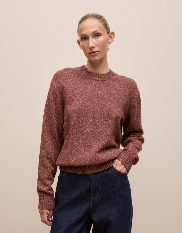 Trenery - Wool Cashmere Sparkle Crew in Red Mahogany