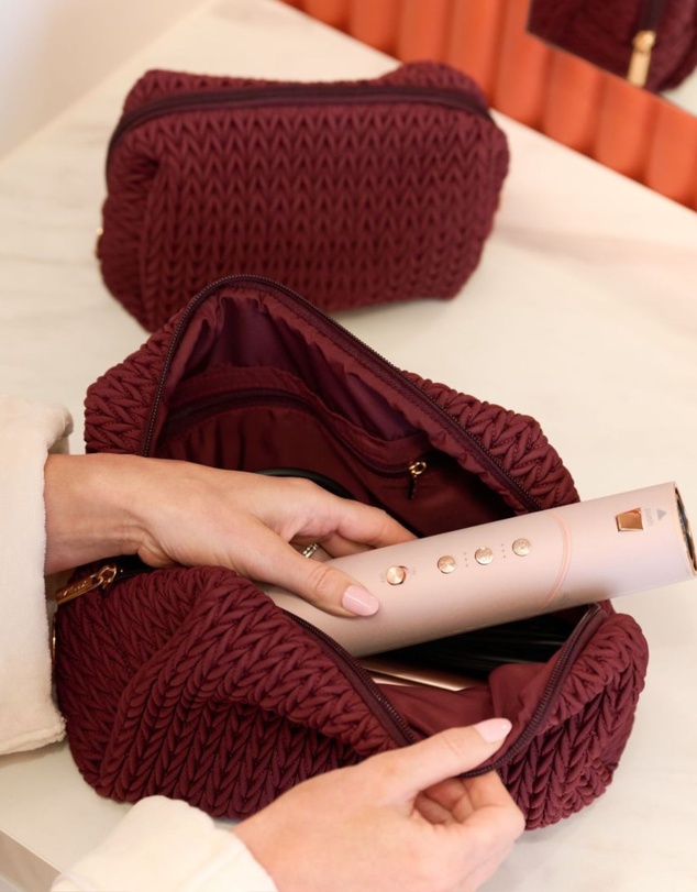 Sky Gazer - Luxe Quilted Make-Up & Toiletry Bag Set (Burgundy)