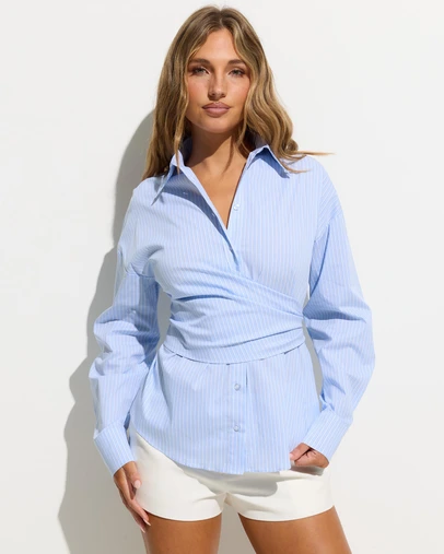 Dazie - Saffron Striped Wrap Shirt