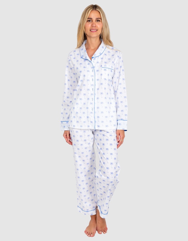 Sant And Abel - Women's Blue Palm Tree Long Sleeve Pajama Set