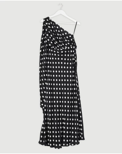 Revibe - Repaired BY JOHNNY. Dove Drape Polka Ankle Dress - AU 8