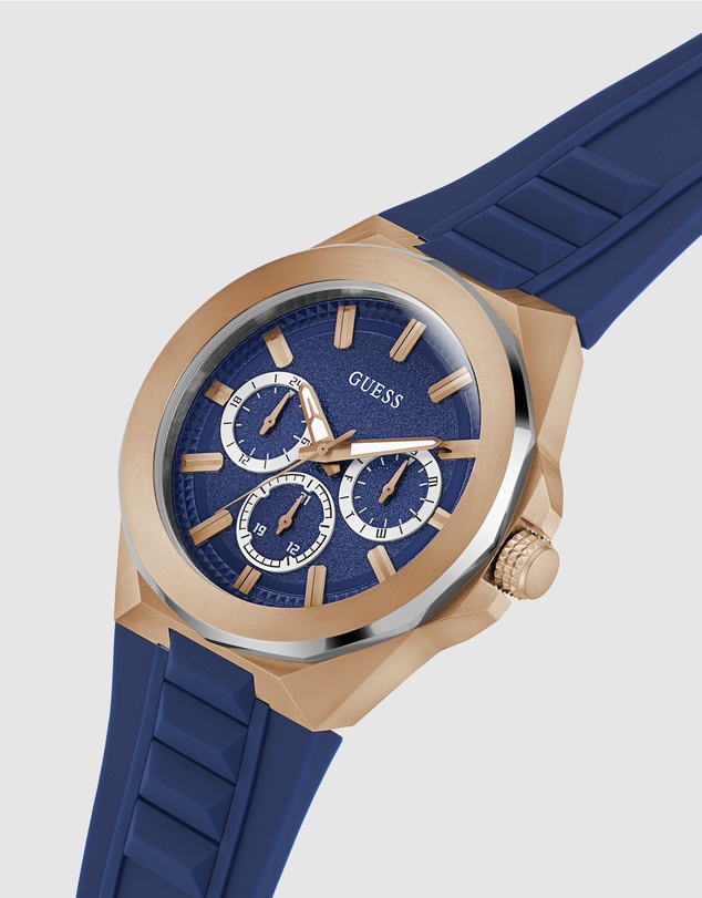 GUESS - GUESS Dashboard Rose Gold-Tone Case Blue Silicoen Strap