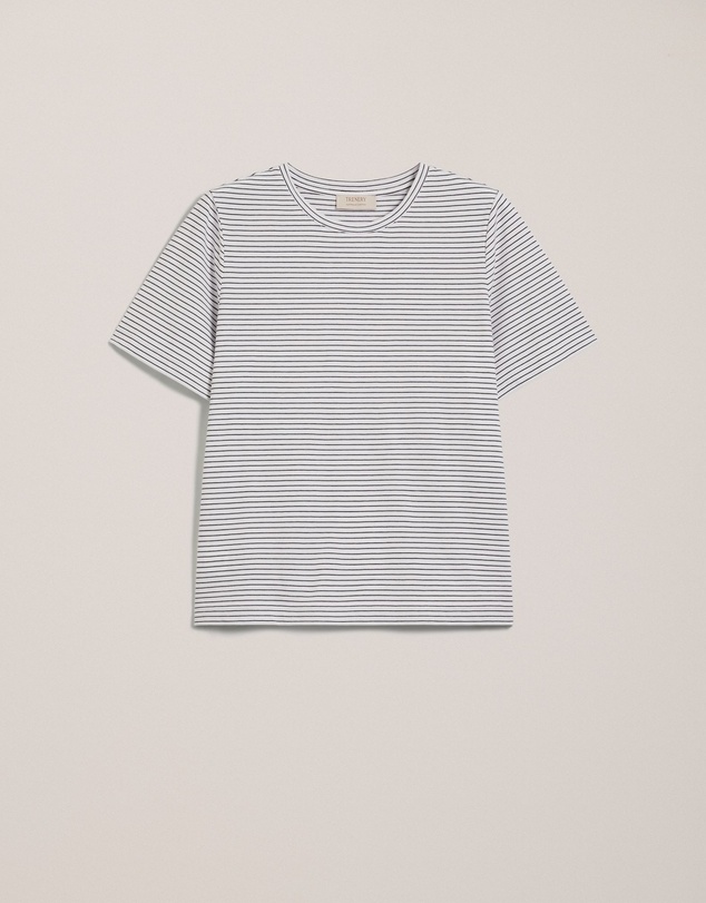 Trenery - Australian Cotton Mini Stripe T-shirt in Night Sky