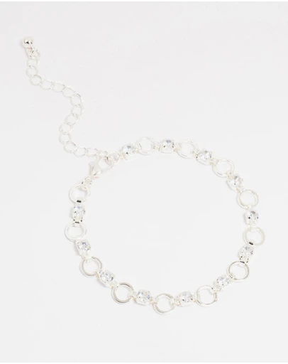 Lovisa - Silver Plated Brass Cubic Zirconia Alternating Link Bracelet