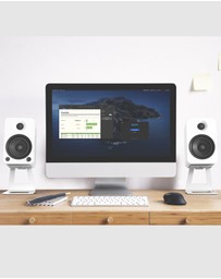iWorld - Kanto SE4W Elevated Desktop Speaker Stands for Midsize Speakers - Pair, White