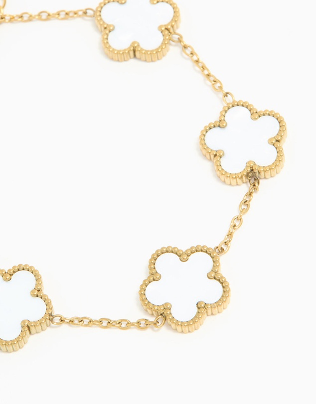 Lovisa - Waterproof Gold Plated Stainless Steel Ivory Inlay Large Flowers Charm Bracelet