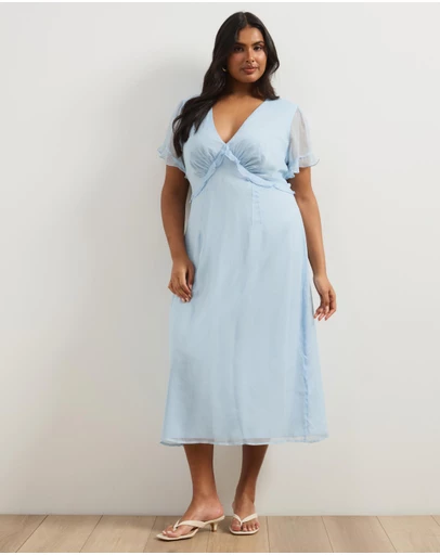 Atmos&Here Curvy - Floral Short Sleeve Midi Dress With Ruffle Detail