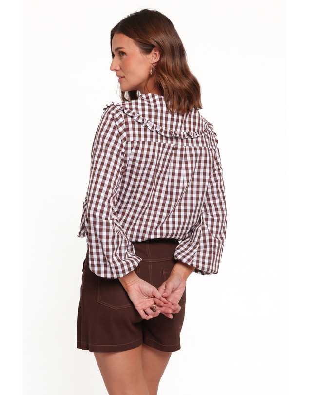 Petal & Pup - Cosetta Frill Collared Shirt - Brown Gingham