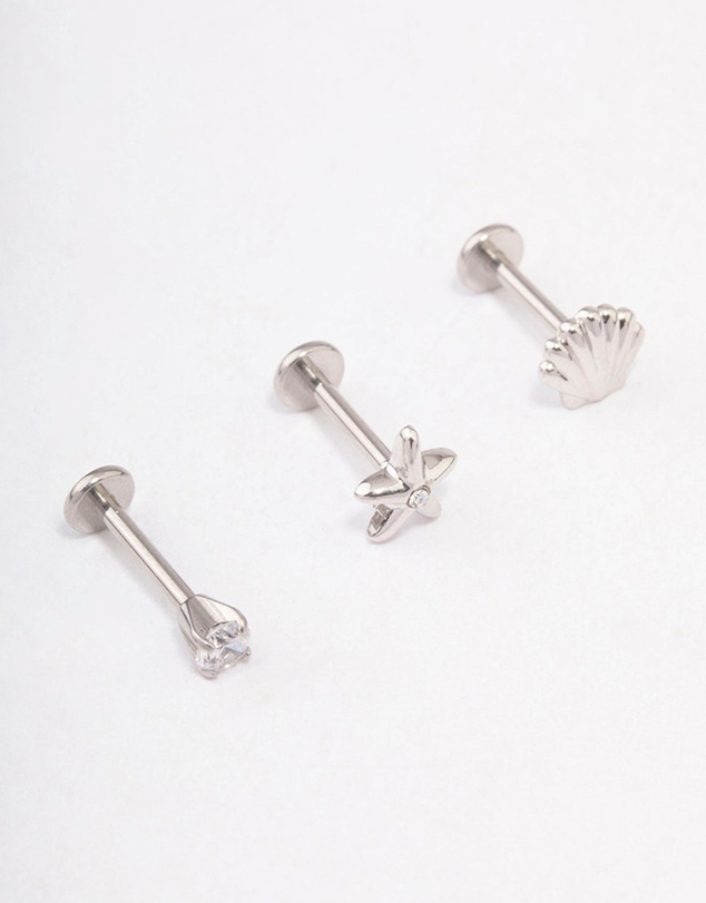 Lovisa - Surgical Steel Sea Shell Flat Back 3-Pack