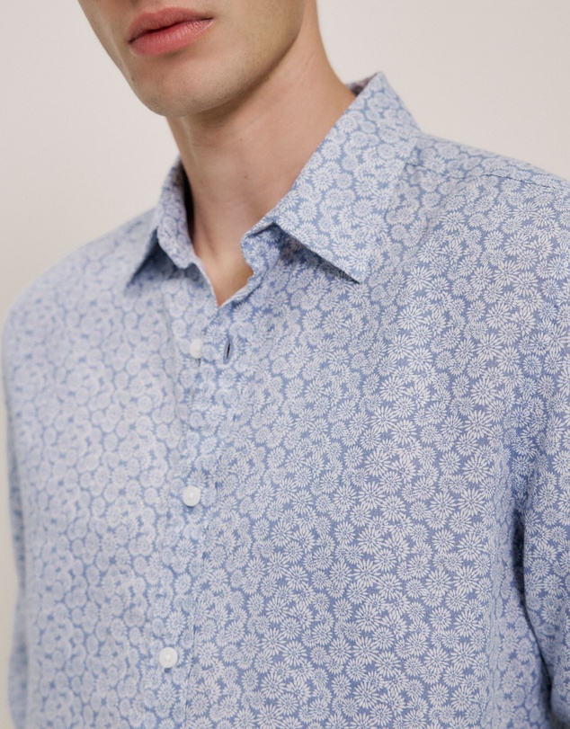 Trenery - Heath Linen Long Sleeve Shirt in Faded Blue