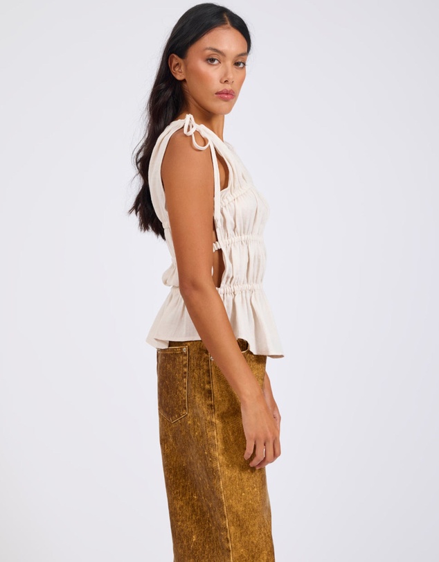 ONE TEASPOON - Evelyn Gathered Ruched Tie Top - Cream