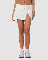 EDIKTED - Belted Denim Wrap Mini Skirt