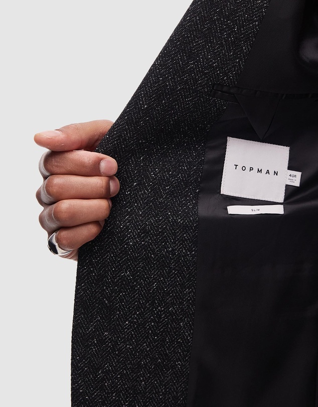 Topman - Slim Salt and Pepper Wool Mix Suit Jacket