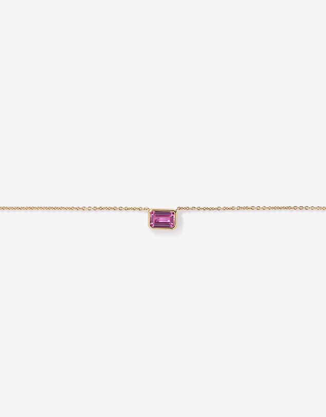 Michael Hill - Emerald Cut Pink Created Sapphire East-to-West Set Bezel Necklace with Chain in 10kt Yellow Gold