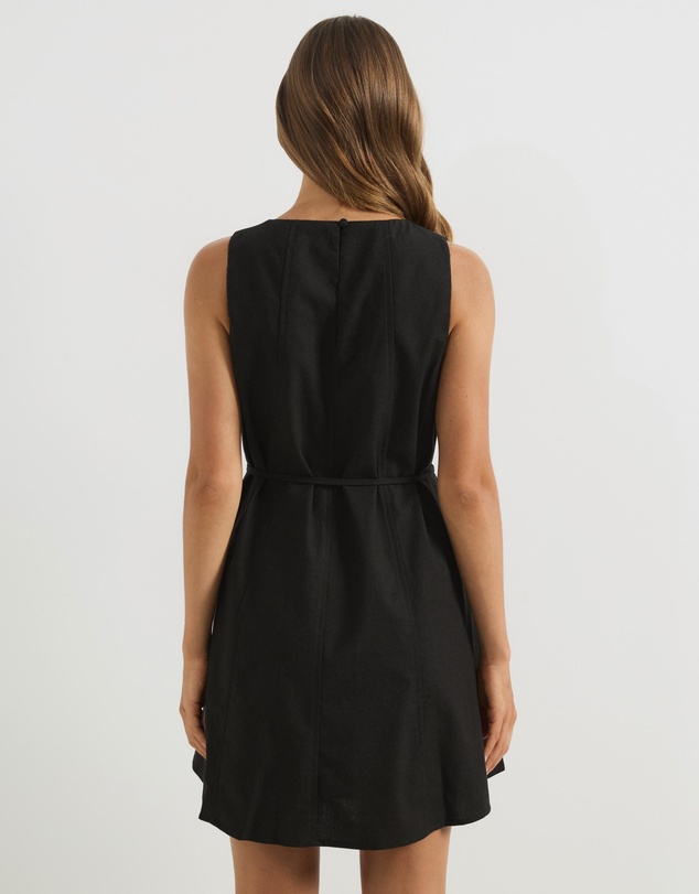 Atmos&Here - Willow Linen Blend A-Line Mini Dress with Top Stitching Detail
