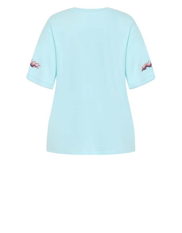 City Chic - Plus size Flaming Horse Oversized Cotton Tee - aqua