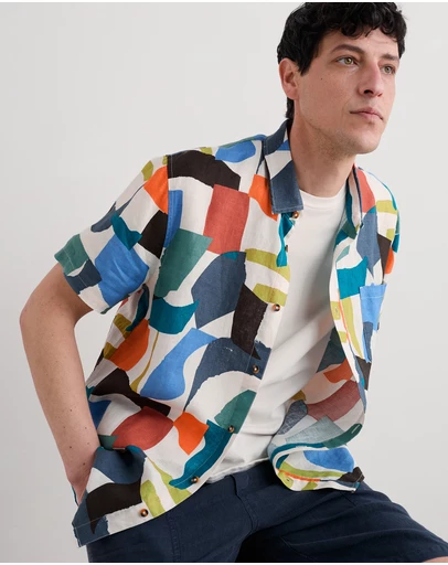 Seasalt - Seasalt Cornwall Multi Blue Heron Short Sleeve Shirt