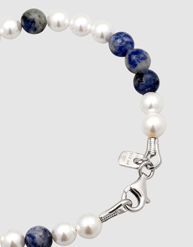 Kuzzoi - ICONIC EXCLUSIVE - Agate and Shell Pearl Bead Bracelet in 925 Sterling Silver