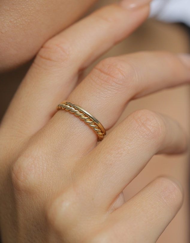 Elli Jewelry - Twisted Band Ring Set in Gold-Plated 925 Silver