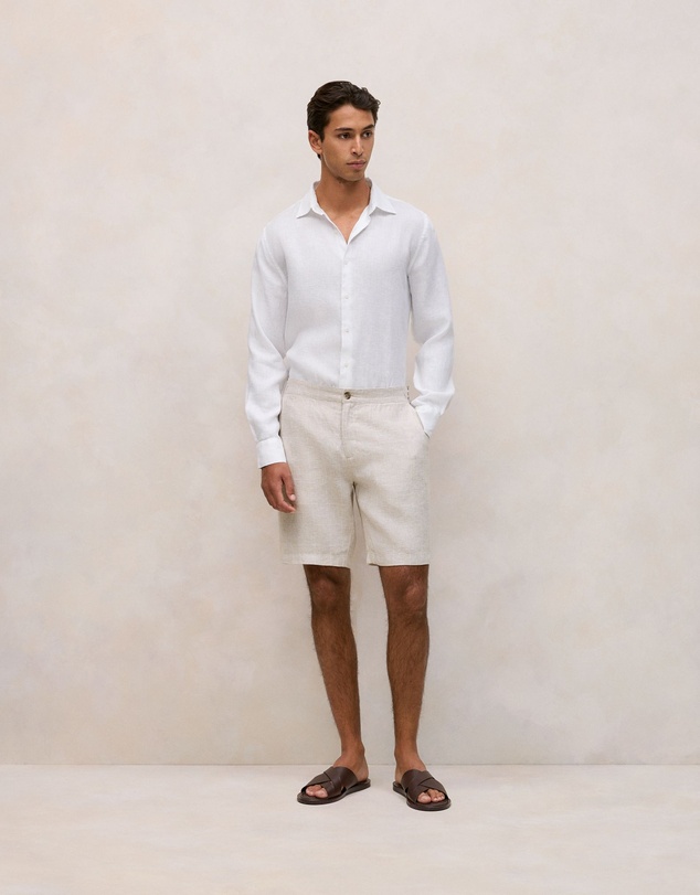 Trenery - Linen Glen Check Short in Stone