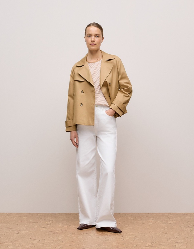 Trenery - Brushed Cotton Stripe Long Sleeve T-shirt in Camel